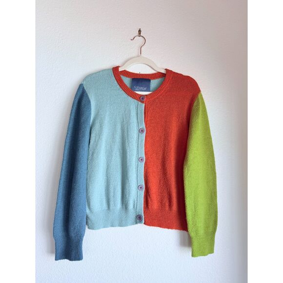 Simon Miller Didi Colorblock Cardigan Sweater in Blue, Orange & Yellow Size L - Picture 7 of 14